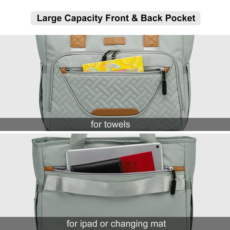 FHELAD Diaper Bag Tote, Large Tote Diaper Bag with 16" Laptop Compartment, Baby Bag with Insulated Pocket for Mam and Dad, Ideal for Travel, Work (Morandi Grey) - Image 4