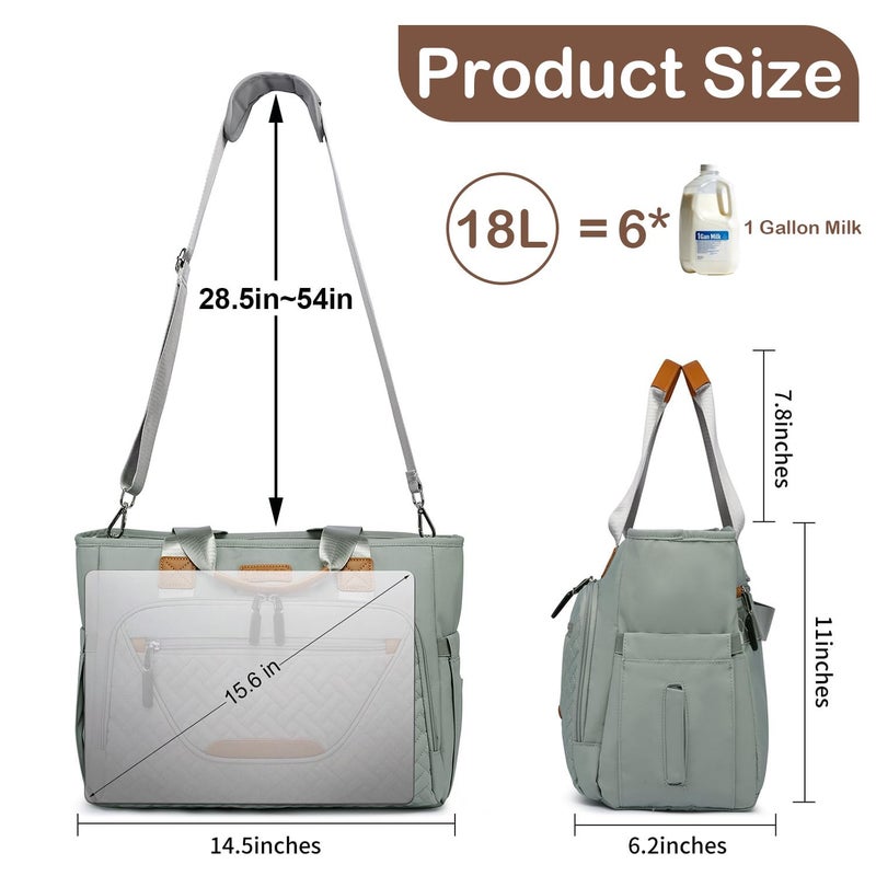 FHELAD Diaper Bag Tote, Large Tote Diaper Bag with 16" Laptop Compartment, Baby Bag with Insulated Pocket for Mam and Dad, Ideal for Travel, Work (Morandi Grey) - Image 5