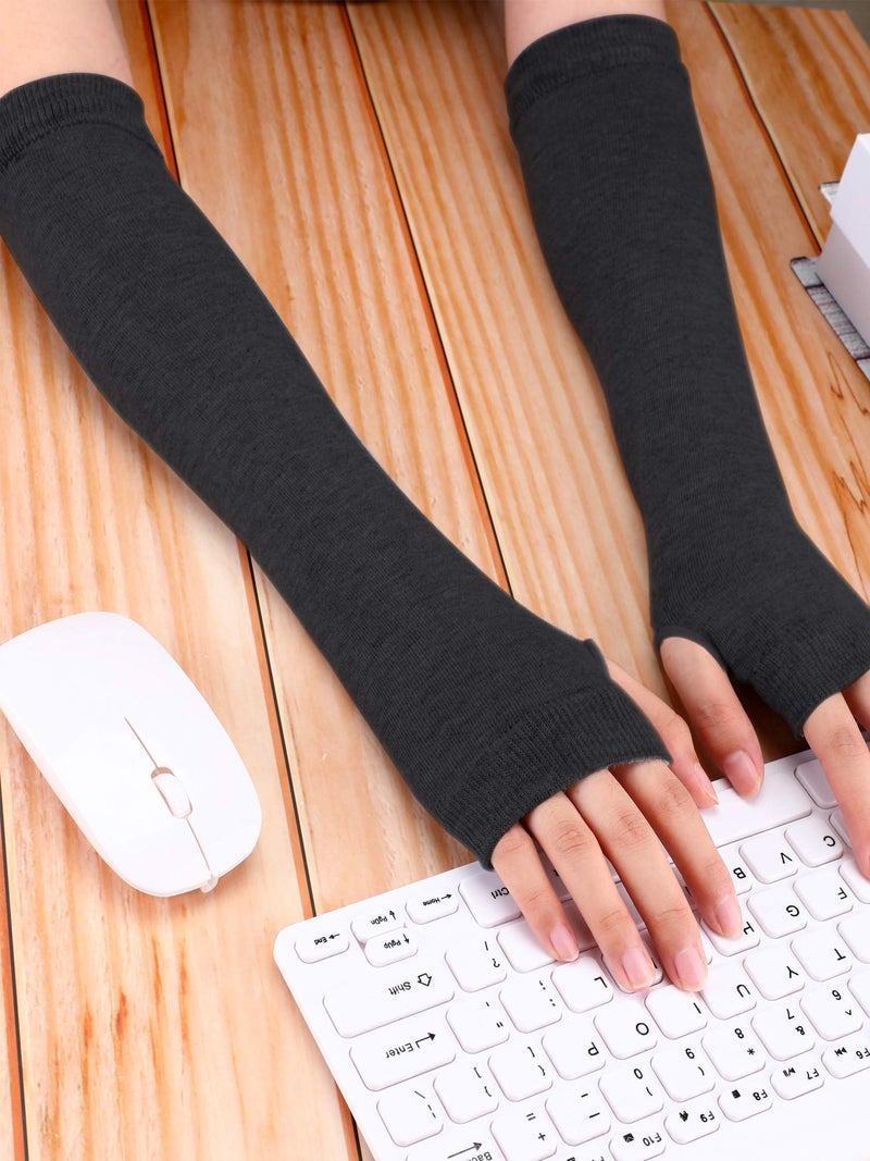 Bememo 4 Pairs Punk Gothic Long Fingerless Gloves Knitted Arm Warmer Elbow Length Gloves Thumb Hole Gloves (Dark Grey, Light Grey, Striped Color) - Image 4