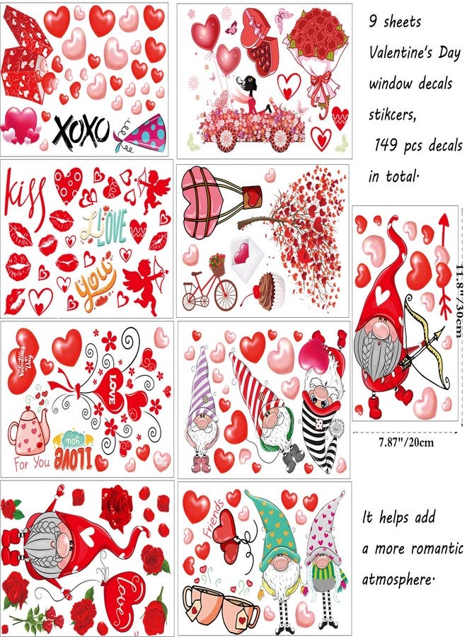 TrlaFy 149Pcs Valentine's Day Window Clings Decorations Heart Decal Party Ornaments Supplies 9 Sheets Removable Vinyl Window Sticker Decals for Home, Valentines Party, Wedding, Anniversary Decorations - Image 3