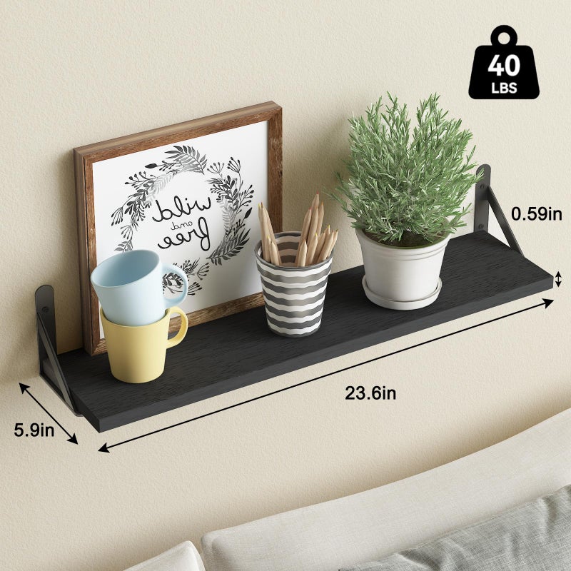 YGEOMER 23.6 Inch Floating Shelves for Wall, Farmhouse Wall Shelves for Bedroom, Bathroom Storage, Living Room and Kitchen Decor (Set of 6 Black) - Image 2