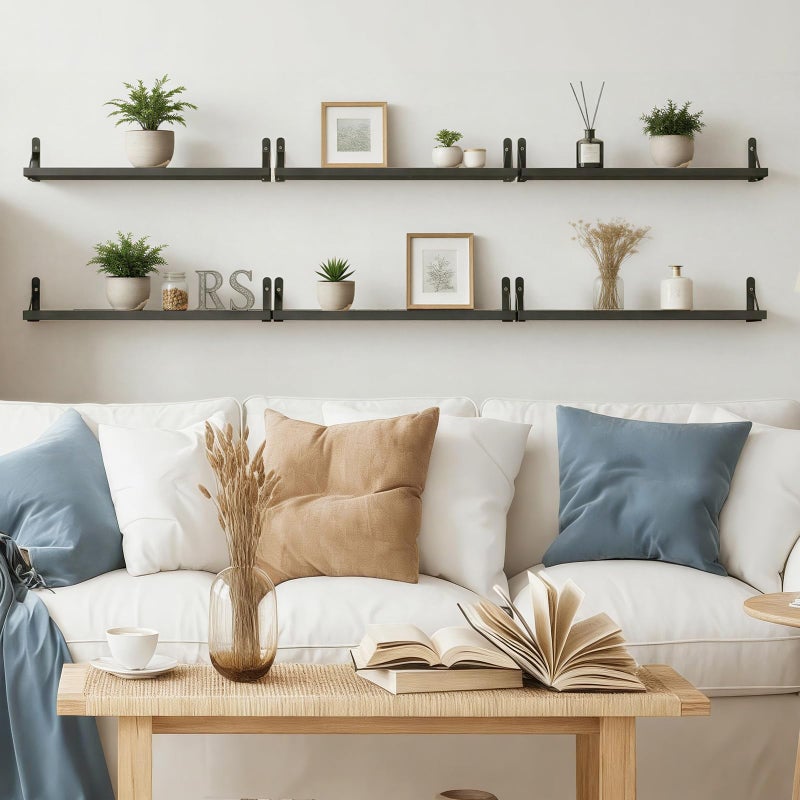 YGEOMER 23.6 Inch Floating Shelves for Wall, Farmhouse Wall Shelves for Bedroom, Bathroom Storage, Living Room and Kitchen Decor (Set of 6 Black) - Image 4