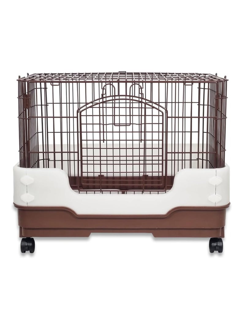 NNC PETS Pet cage for Rabbit, Durable and Metal wire, Idea for Indoor/Outdoor, Rolling wheels with Brakes, and Pull out tray, Main door with secure lock, and Easy to assembly, Portable cage, 64 cm (Chocolate)  - Image 1
