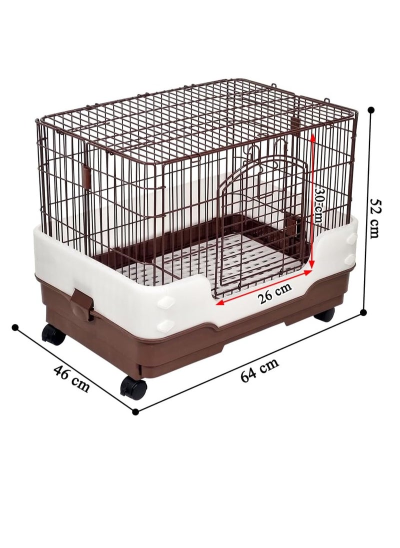 NNC PETS Pet cage for Rabbit, Durable and Metal wire, Idea for Indoor/Outdoor, Rolling wheels with Brakes, and Pull out tray, Main door with secure lock, and Easy to assembly, Portable cage, 64 cm (Chocolate)  - Image 2