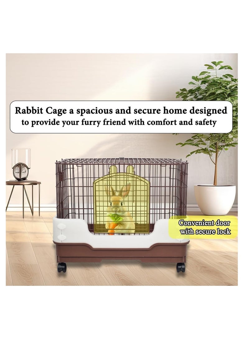NNC PETS Pet cage for Rabbit, Durable and Metal wire, Idea for Indoor/Outdoor, Rolling wheels with Brakes, and Pull out tray, Main door with secure lock, and Easy to assembly, Portable cage, 64 cm (Chocolate)  - Image 4