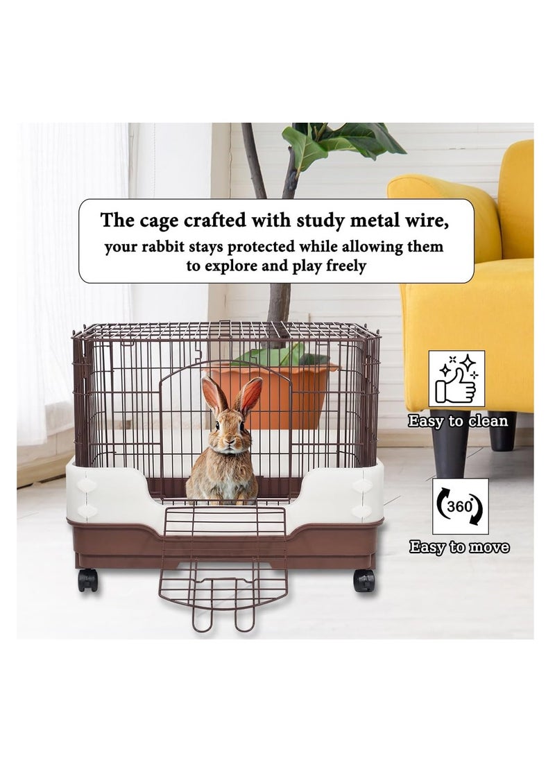 NNC PETS Pet cage for Rabbit, Durable and Metal wire, Idea for Indoor/Outdoor, Rolling wheels with Brakes, and Pull out tray, Main door with secure lock, and Easy to assembly, Portable cage, 64 cm (Chocolate)  - Image 5