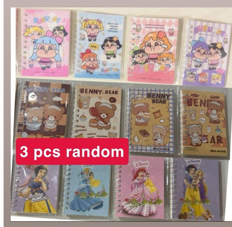 Small notebook with children's drawings in a random shape, spiral-bound, size 10 × 7 cm, for school and office supplies (pack of 3 pieces) - Image 2
