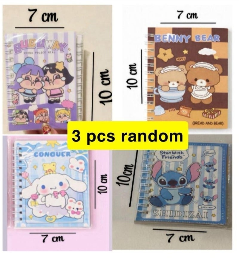 Small notebook with children's drawings in a random shape, spiral-bound, size 10 × 7 cm, for school and office supplies (pack of 3 pieces) - Image 3