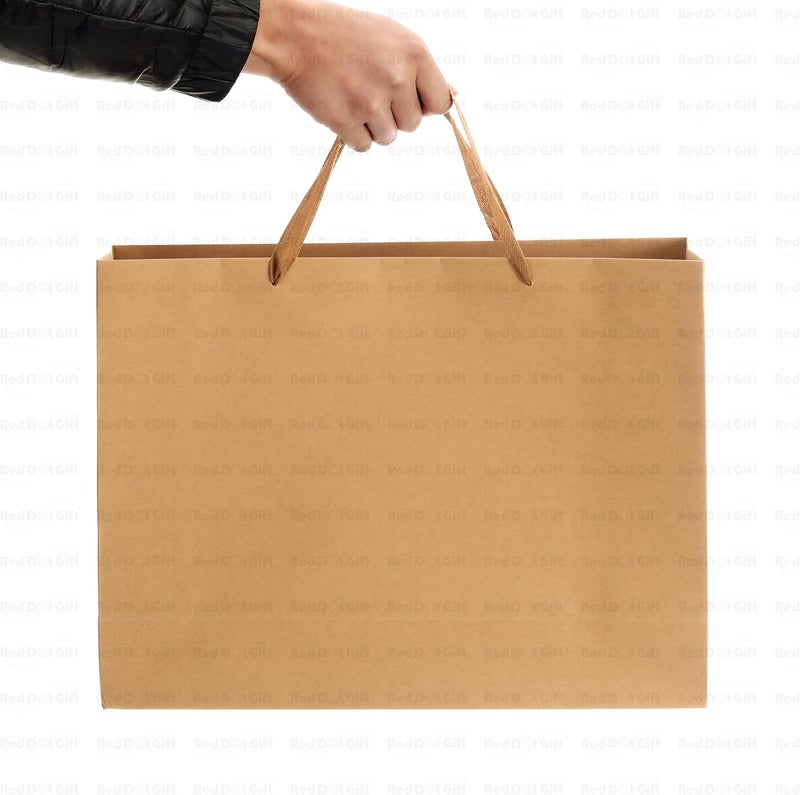Red Dot Gift REDDOTGIFT® 10-Pack Kraft Paper Shopping Bags with Ribbon Handle - H32x43x13cm - Image 3