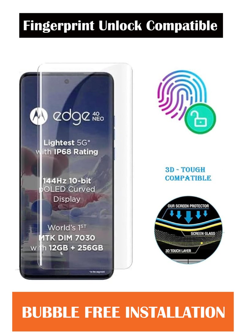 For Motorola Moto Edge 40 Neo - UV Advanced Premium Tempered Glass Screen Protector Guard , Full Adhesive UV Curved Case Friendly HD Clarity With Installation Kit  - Image 2
