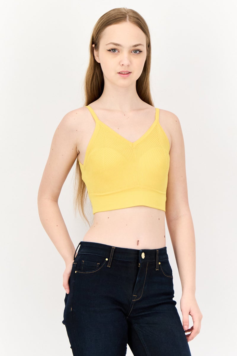 ONLY Women U-Neck Sleeveless Ribbed Tank Top, Yellow - Image 1