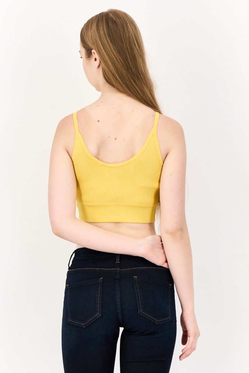 ONLY Women U-Neck Sleeveless Ribbed Tank Top, Yellow - Image 3