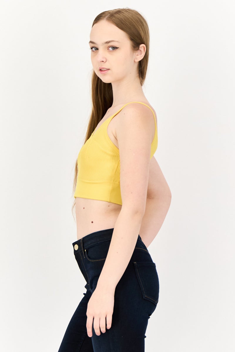 ONLY Women U-Neck Sleeveless Ribbed Tank Top, Yellow - Image 2