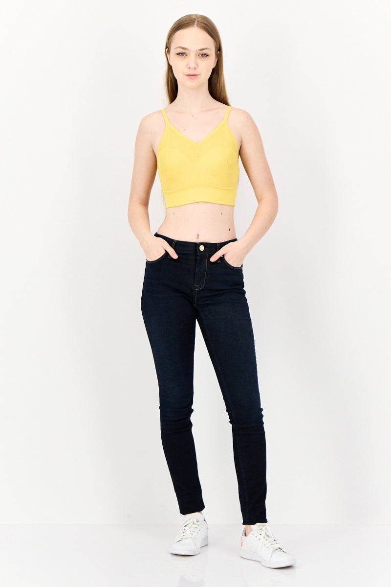 ONLY Women U-Neck Sleeveless Ribbed Tank Top, Yellow - Image 4