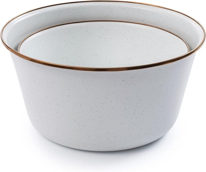 ENAMEL MIXING BOWL SET MIXING BOWLS SALAD BOWLS AND SERVING BOWLS CAMPING DISHES AND KITCHEN ESSENTIALS EGGSHELL