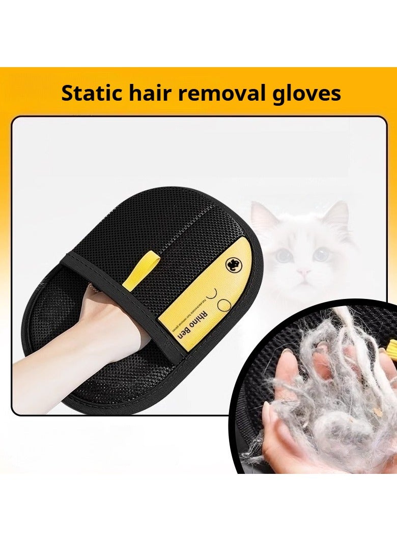 Premium Pet Grooming Gloves - Black with Yellow Accents | Large Size (25x18cm) Static Hair Remover for Cats & Dogs | Durable Polypropylene Material  - Image 1