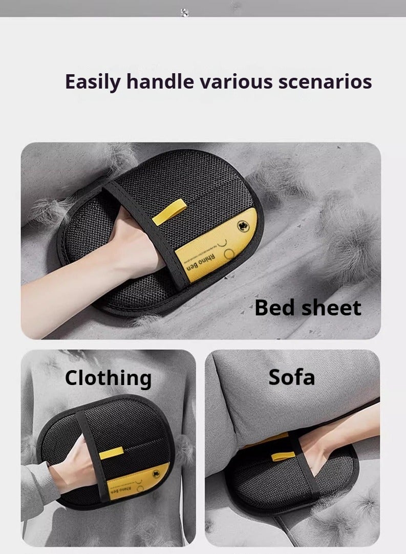 Premium Pet Grooming Gloves - Black with Yellow Accents | Large Size (25x18cm) Static Hair Remover for Cats & Dogs | Durable Polypropylene Material  - Image 4