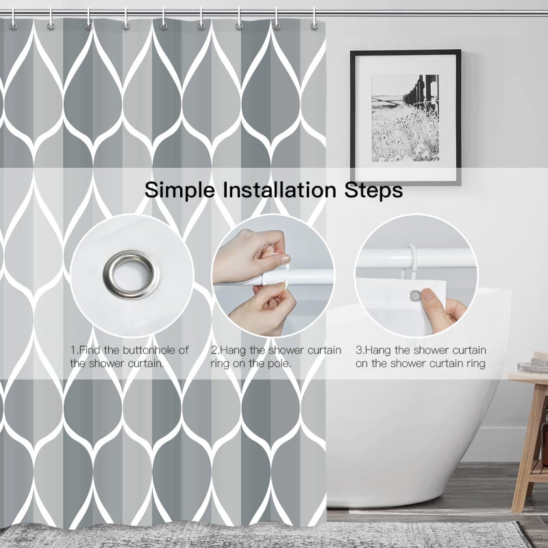 Gelbchu Grey Blue 72 x 72 Inch Cloth Shower Curtain  Waterproof Design and Polyester  Quick-Drying  Heavy Duty Shower Curtains Set for Bathroom  Machine Washable with 12 Plastic Hooks - Image 3