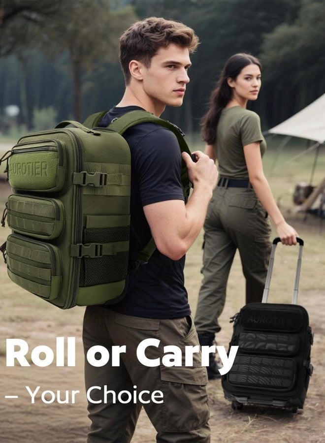 AUROTIER Rolling Tactical Laptop Backpack, Underseat Travel Carry on Luggage with Wheels, Wheeled Backpack for Men and Women, Green, Medium, Fashion - Image 5