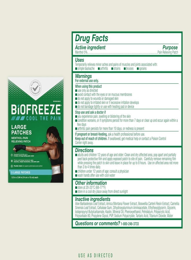 Biofreeze Menthol Pain Relieving Patches (5 Patches Per Box, Pack Of 3) Up To 8 Hours Of Pain Relief From Sore Muscles, Arthritis, Backaches, Spains, Bruises, Strains And Joint Pain (Package May Vary) - Image 5