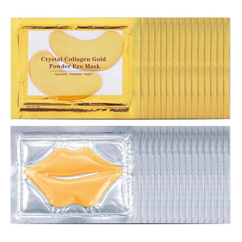 CAHIUYOA 30PCS Lip Mask  Eye Mask 24k Gold Under Eye Patches for Puffy Eyes and Dark Circles Effectively Moisturizing the Lip and Eye Skin Reducing Fine Lines
