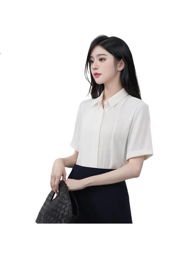 Teluoman Women'S White Short Sleeve Shirt Summer Chiffon Design Formal Interview Casual Commute Half Sleeve Blouse - Image 3