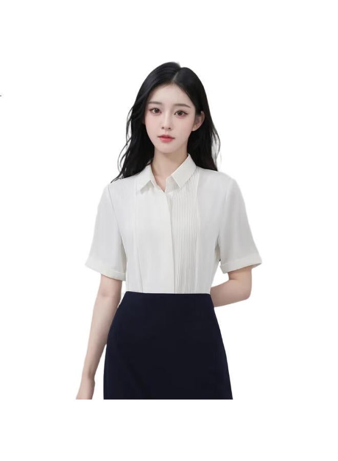 Teluoman Women'S White Short Sleeve Shirt Summer Chiffon Design Formal Interview Casual Commute Half Sleeve Blouse - Image 1