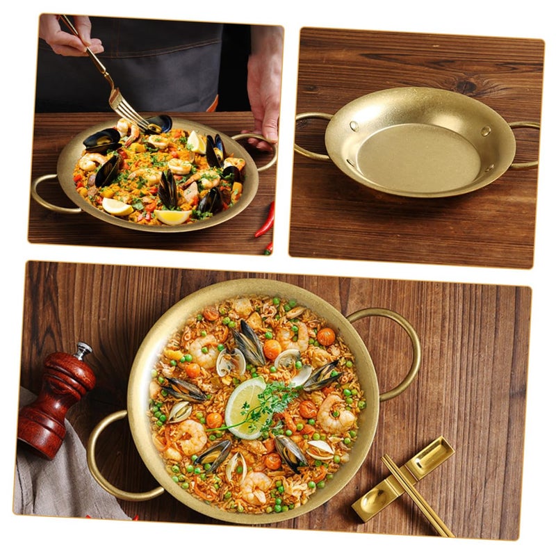 Vintage Gold Stainless Steel Paella Pan 20 5cm Double Handle Frying Pan - Image 4
