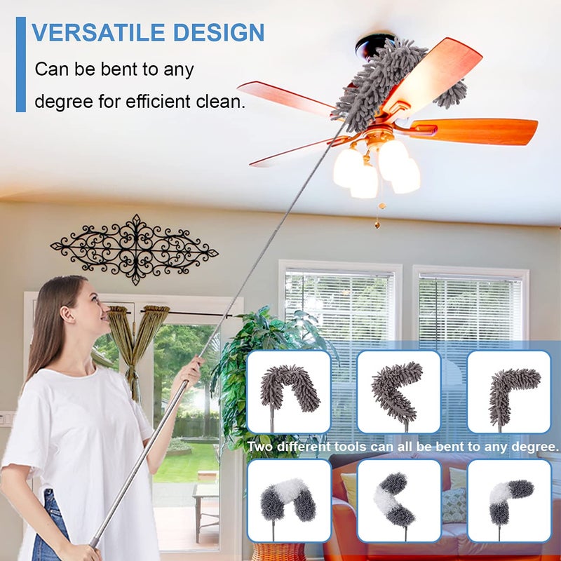 oosofitt Microfiber Duster Kit for High Ceiling (6pcs), Extendable Dusters for Cleaning with 100" Extension Pole, Long Feather Duster for Fan/Car, House Cleaning Tool Kit by OOSOFITT - Image 4