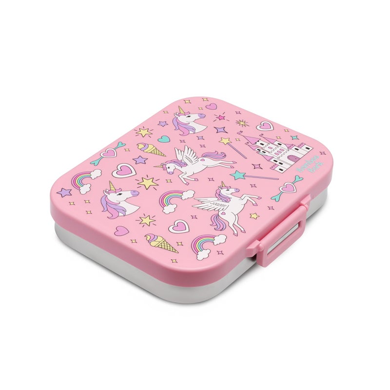 Bamboo Bark Stainless Steel Leak-Proof Bento Lunch Box for Kids, Girls & Boys – Multi-Compartment BPA-Free Lunch Box with PP Base, Unicorn Print, Perfect for School, Work & Travel - Image 2