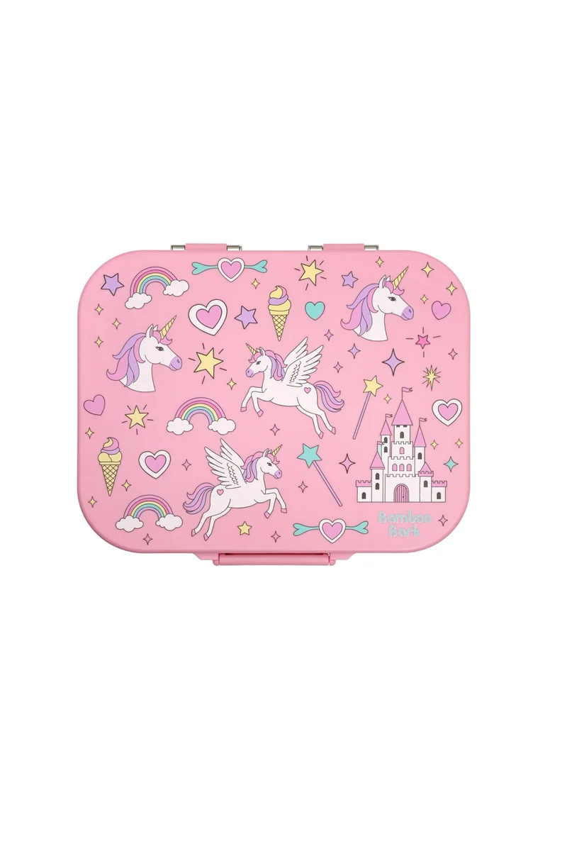 Bamboo Bark Bamboo Bark Stainless Steel Leak-Proof Bento Lunch Box for Kids, Girls & Boys – Multi-Compartment BPA-Free Lunch Box with PP Base, Unicorn Print, Perfect for School, Work & Travel