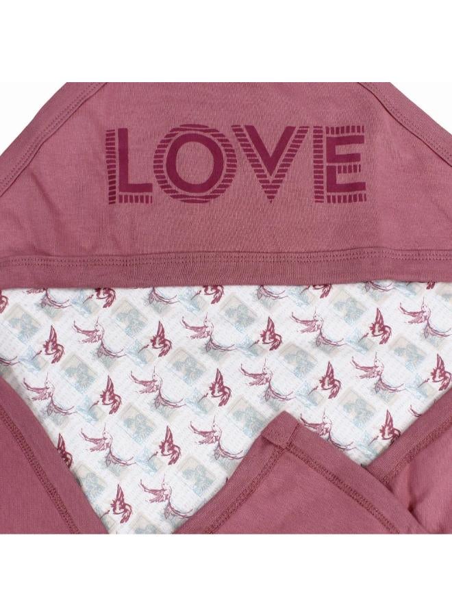 Junior Baby Cotton Blanket – Dusty Pink with Love Birds Design - Image 3