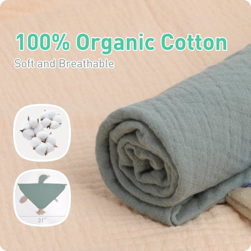 Knirose Premium Soft Muslin Cotton Goose Loveys Soft Breathable Newborn Security Blanket with Tags, for Baby Boy Girl, Neutral Muslin Fabric for Comfortable Sleep & Play, Ideal for Newborns, Toddlers - Image 5