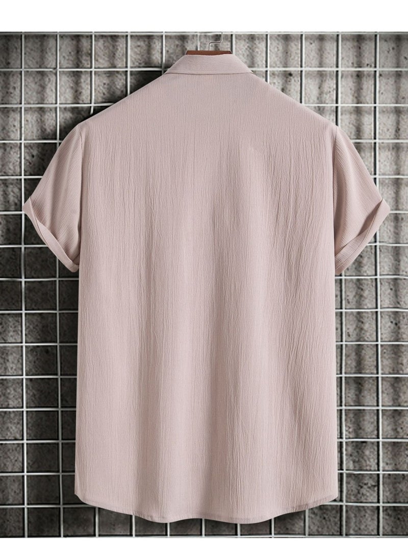 Summer men's short-sleeved shirt loose solid color button short-sleeved shirt cotton shirt for men - Image 3