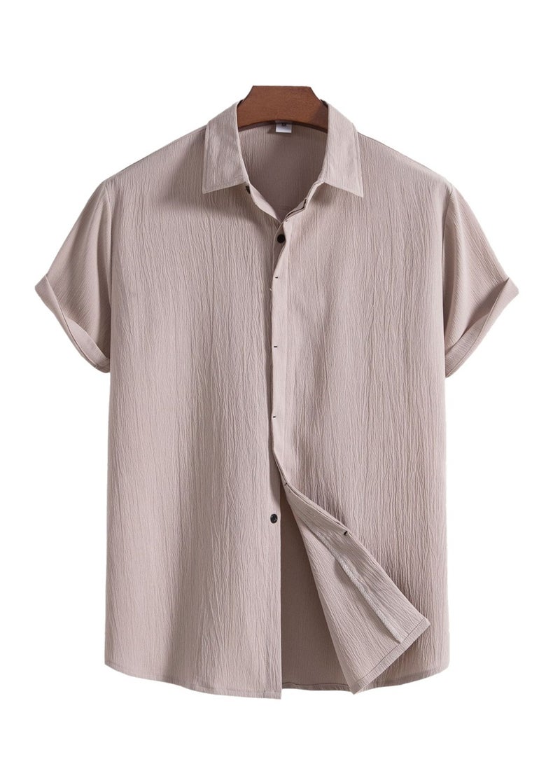 Summer men's short-sleeved shirt loose solid color button short-sleeved shirt cotton shirt for men - Image 1