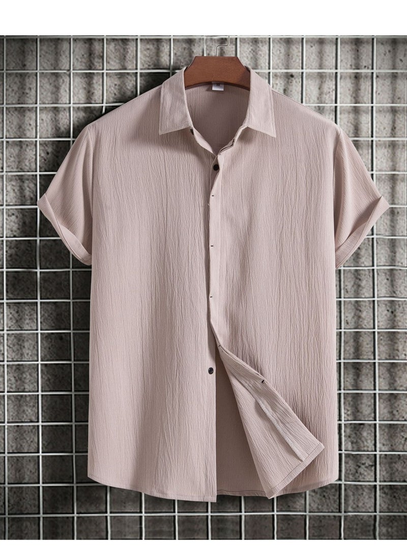Summer men's short-sleeved shirt loose solid color button short-sleeved shirt cotton shirt for men - Image 4