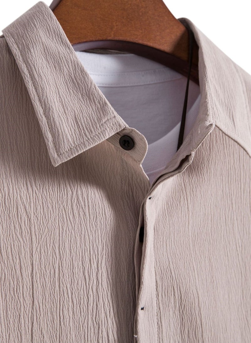 Summer men's short-sleeved shirt loose solid color button short-sleeved shirt cotton shirt for men - Image 5