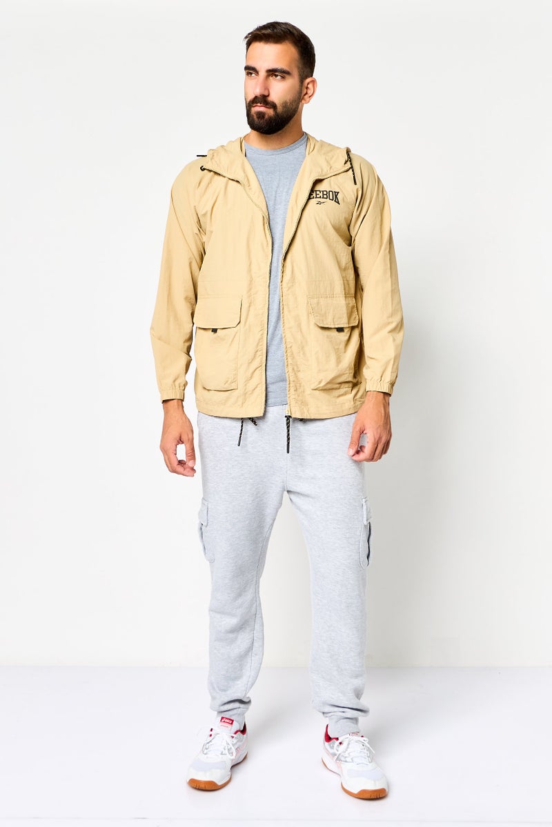 Reebok Men Sportswear Fit Brand Logo Long Sleeve Outdoor Jacket, Beige - Image 2