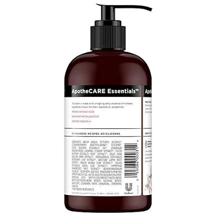 ApotheCARE Essentials The Mender Damaged Hair Repair Conditioner, Coconut Milk, White Jasmine, Vitamin E, 12 oz - Image 3