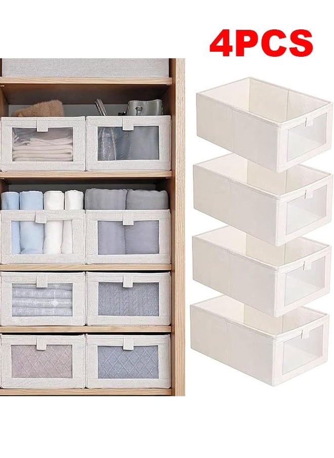 BOUND MOAT 4pcs Wardrobe Clothes Organizer Foldable Visible Drawer Closet Organizers with Mesh Window and Handle Washable Drawer Box for Clothing, T-Shirt, Pants, Toys & Books  - Image 1
