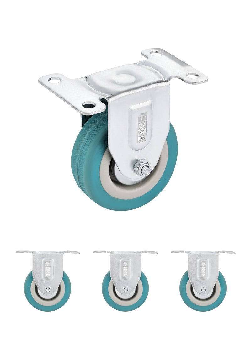 BMB TOOLS 75mm Caster Wheels Set of 4 Heavy Duty, Rigid Casters Top Plate Fitting, Non Marking Grey Rubber Fixed Caster Wheels for Cart Furniture Industrial Use - Image 1