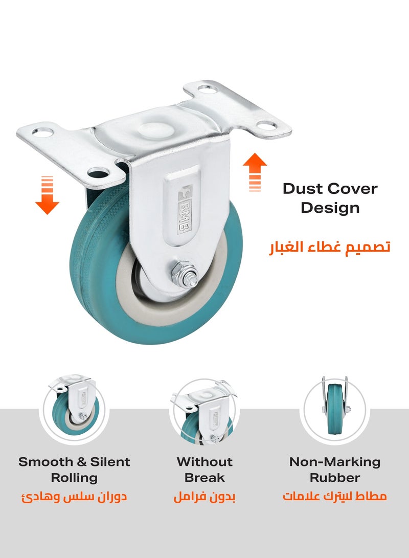 BMB TOOLS 75mm Caster Wheels Set of 4 Heavy Duty, Rigid Casters Top Plate Fitting, Non Marking Grey Rubber Fixed Caster Wheels for Cart Furniture Industrial Use - Image 4