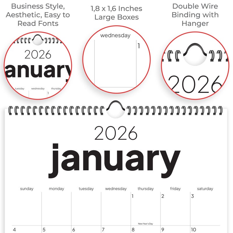 HADIGU Wall Calendar 2026-2027, 18 Months, Runs from January 2026 to June 2027, 17" x 12" Large Wall Calendar with Hanger, Thick Paper and Spiral Binding. Simple and Stylish Aesthetic Design. - Image 5