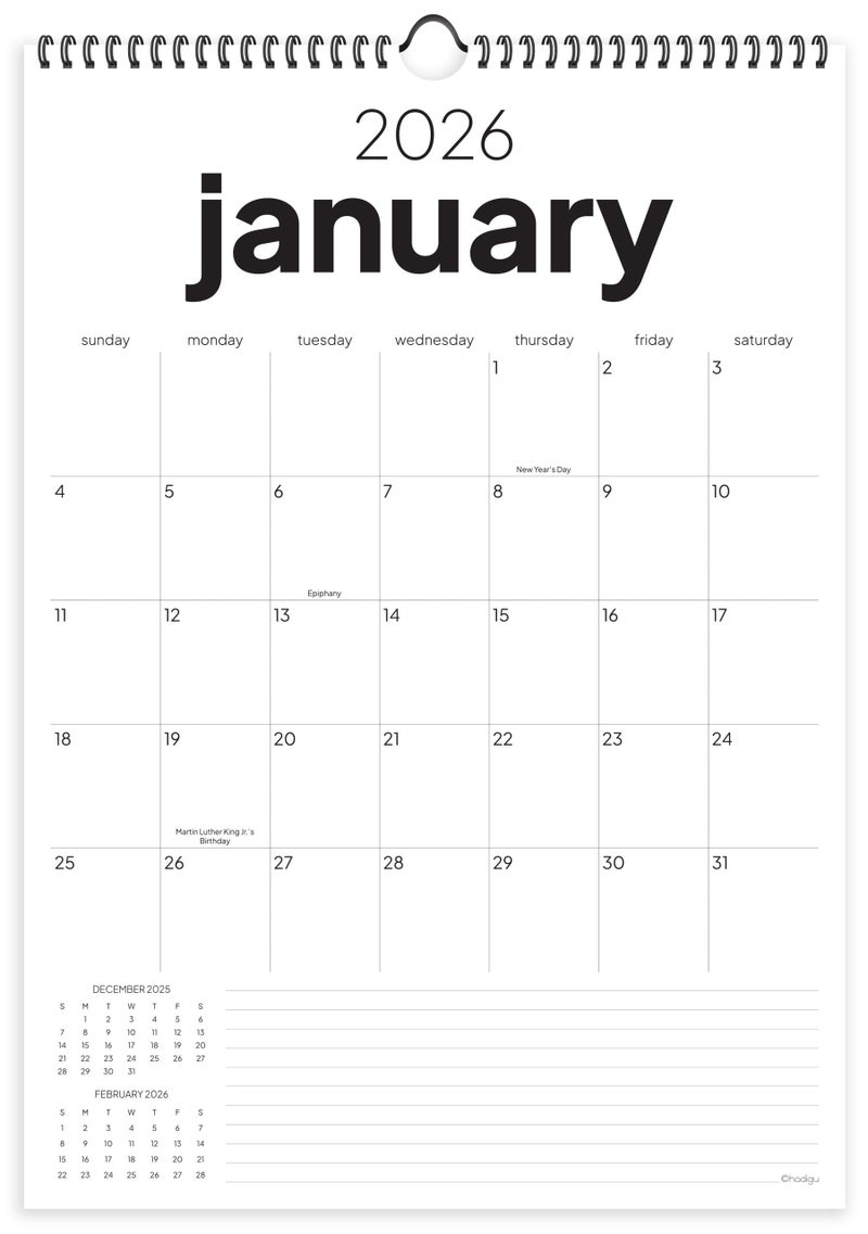 HADIGU Wall Calendar 2026-2027, 18 Months, Runs from January 2026 to June 2027, 17" x 12" Large Wall Calendar with Hanger, Thick Paper and Spiral Binding. Simple and Stylish Aesthetic Design. - Image 1