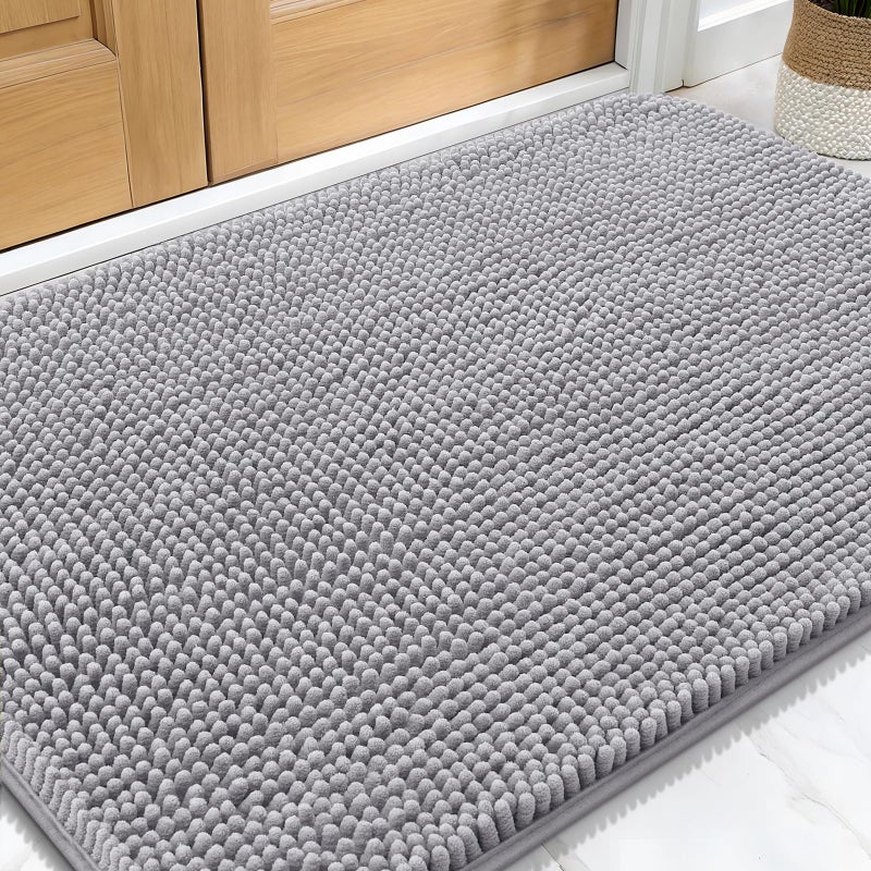 OLANLY Dog Door Mat for Muddy Paws 30x20 Absorbs Moisture and Dirt Absorbent NonSlip Washable Doormat Quick Dry Chenille Mud Mat for Dogs Entry Indoor Entryway Carpet for Inside Floor Light Grey - Image 2