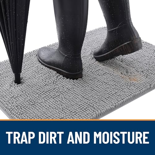 OLANLY Dog Door Mat for Muddy Paws 30x20 Absorbs Moisture and Dirt Absorbent NonSlip Washable Doormat Quick Dry Chenille Mud Mat for Dogs Entry Indoor Entryway Carpet for Inside Floor Light Grey - Image 3