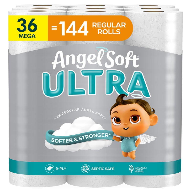 Angel Soft Ultra Toilet Paper, 36 Mega Rolls = 144 Regular Rolls, 2 Ply Toilet Tissue - Image 1