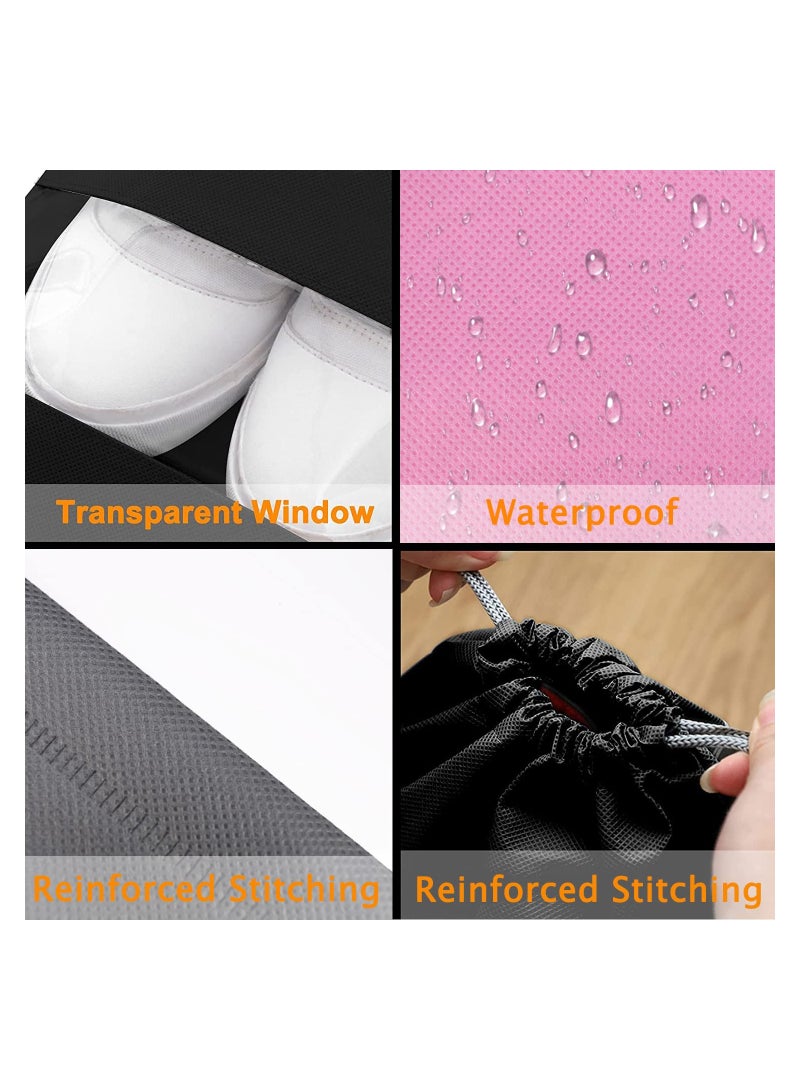 10PCS Travel Shoe Bags with Drawstring, Large Non-Woven Storage Organizers for Men and Women, Stylish Black Pattern, Portable Clear Pouches for Easy Shoe Storage. - Image 2
