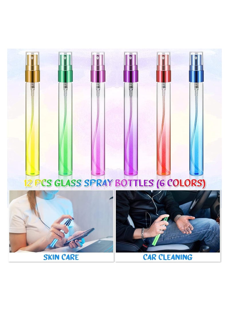 Zikra Spray Bottles, 12 Pieces Mini Colorful Spray Bottles, 10 ml Glass Perfume Bottle Portable Container Atomizer Refillable Fine Mist Sprayer for Cleaning, Travel, Essential Oils and More (6 Colors) - Image 3