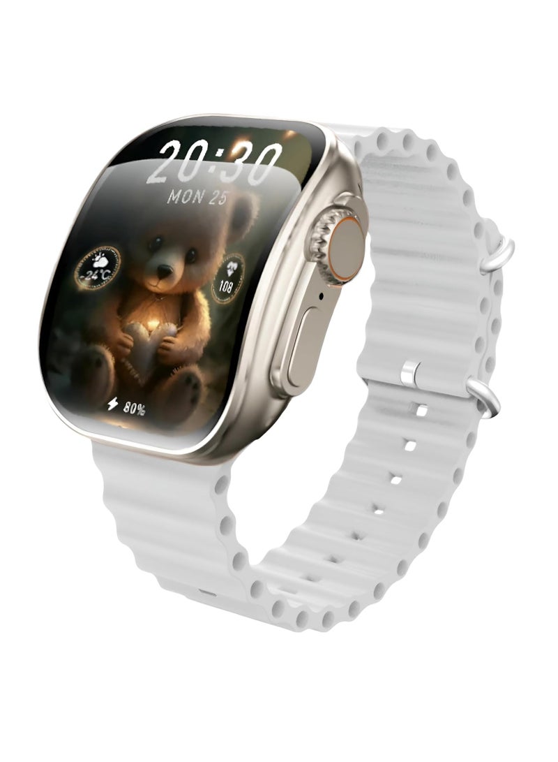 W&O X10 Ultra Smart Watch 3 Curved Glass with Silicone Strap and Wireless Charging White - Image 1